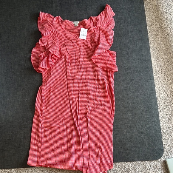 NWT J. crew red Striped ruffle-shoulder dress - Picture 4 of 6